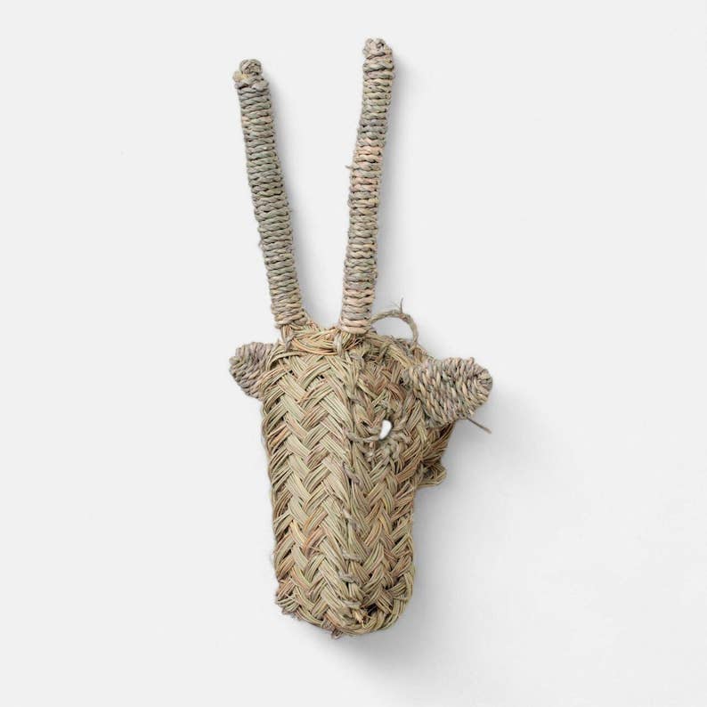 Melecraft - Vente Décoration murale - Décoration murale tressée à la main en feuilles de palmier, tête d'antilope marocaine2