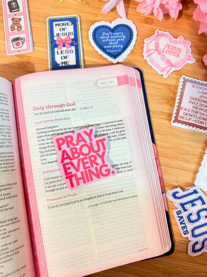 PRAY ABOUT EVERYTHING HOLOGRAPHIC STICKER for wholesale by Dearest Little Hope