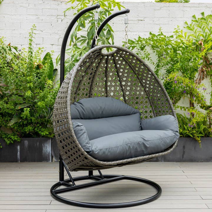 LeisureMod - Wholesale Egg Chair - Modern Charcoal Wicker Hanging Double Seater Egg Swing Chair59