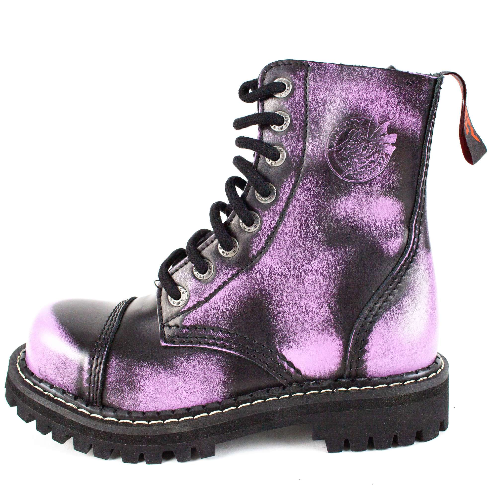 Angry Itch - Premium Boots - Vendita all'ingrosso Anfibi/stivali militari - Donna - Stivali in pelle viola effetto usurato a 8 occhielli1