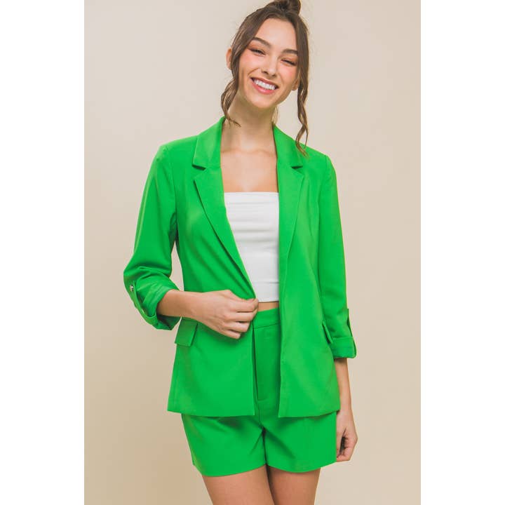 Woven Solid 3 4 Sleeve Blazer for wholesale by Apolline