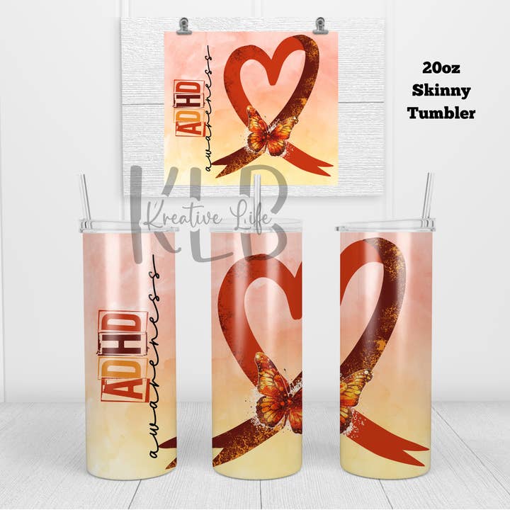 ADHD Awareness | 20oz Stainless Steel Double-Wall Tumbler | Support Neurodiversity for wholesale by Krystal Hayden
