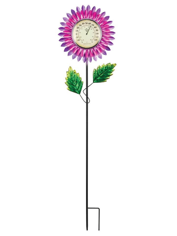 Thermometer Solar Stake - Pink Daisy for wholesale by Regal Art & Gift