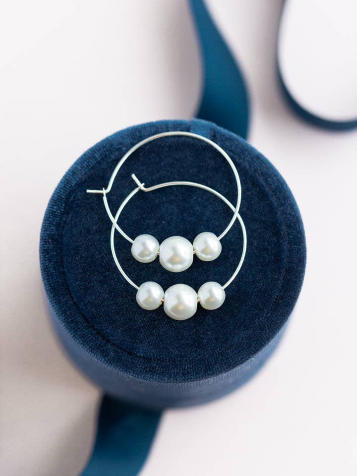 Sterling Silver Pearl Hoop Earrings for wholesale by Rachelyn Jewelry