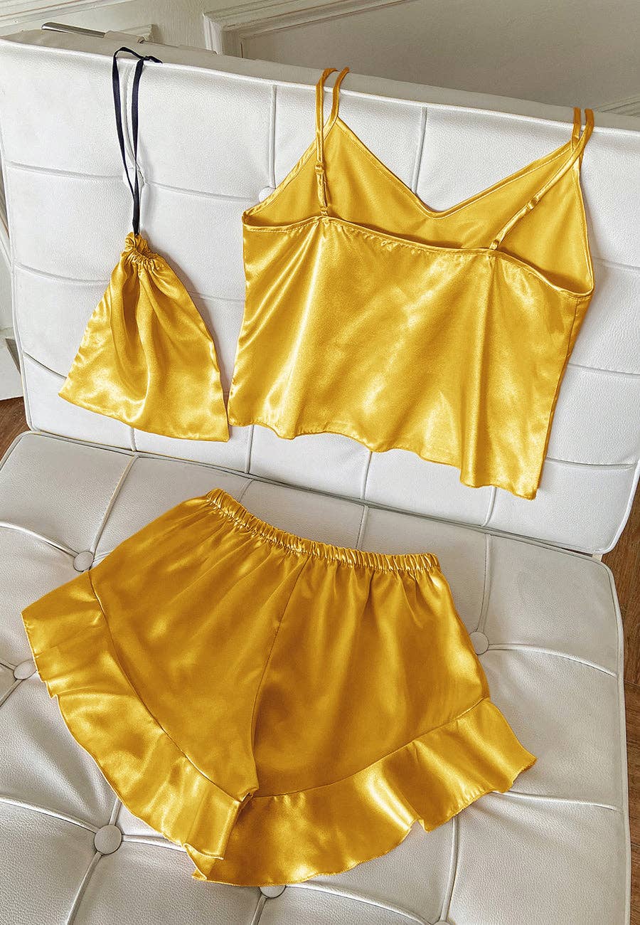 Anna Kaci Wholesale - Wholesale Lounge Set - Women's - Satin Tank and Ruffle Hem Shorts43