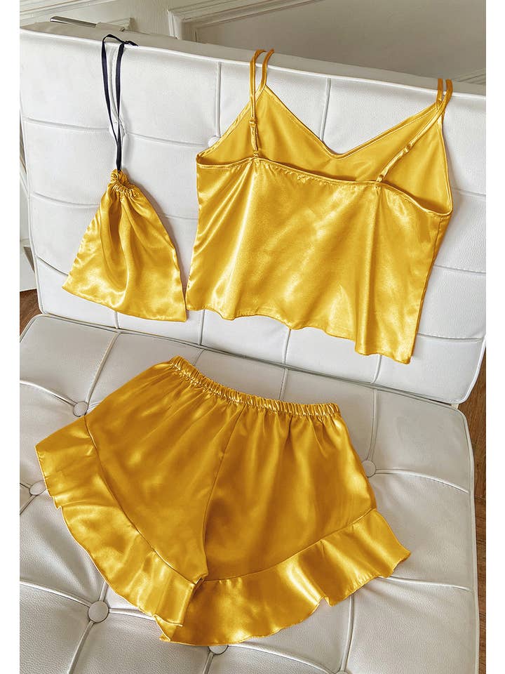 Anna Kaci Wholesale - Wholesale Lounge Set - Women's - Satin Tank and Ruffle Hem Shorts43