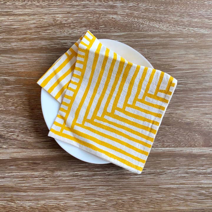 Bright Beige - Wholesale Dinner & Cloth Napkin - Natural Cotton Cloth Napkins, Warm Painterly Stripes