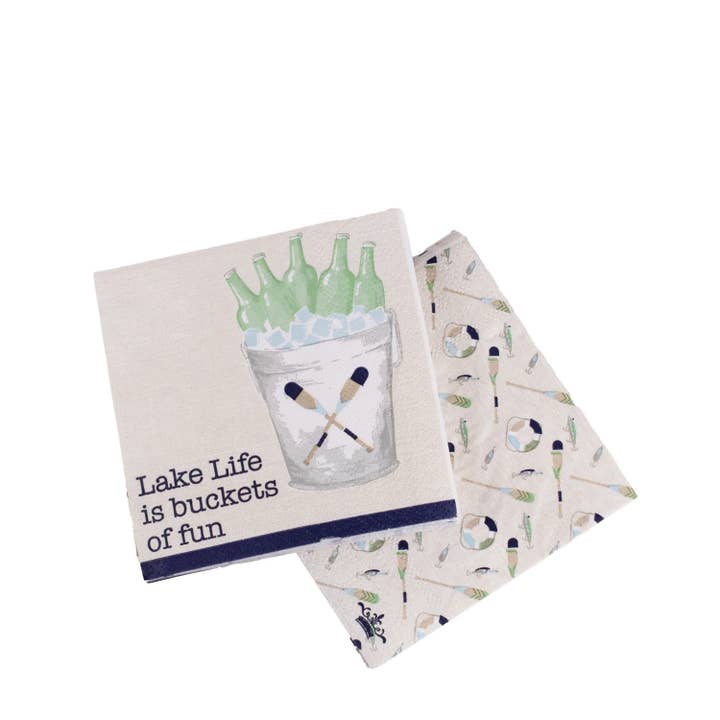 The Royal Standard - Wholesale Disposable napkin - Buckets of Fun Cocktail Napkins Soft White/Navy 5x5