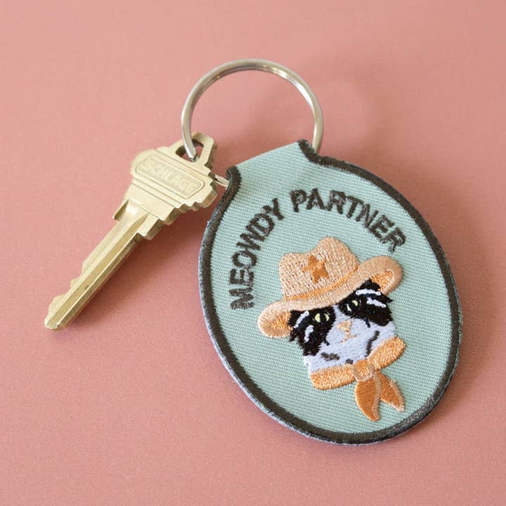 Meowdy Partner Embroidered Keychain for wholesale by Lindy Stark Designs
