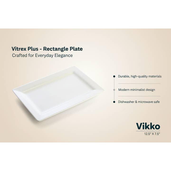 Kadra Kitchenware - Wholesale Dinner Plate - Vitrex Plus - Rectangle Plate, 12.5" X 7.5"3