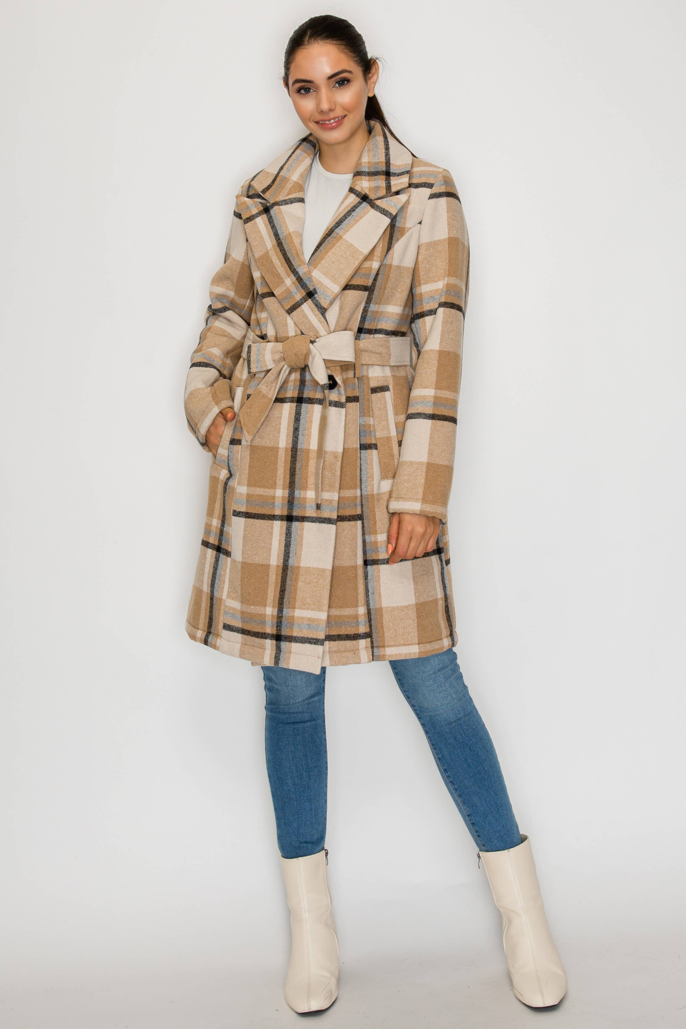 PATRONCITO USA INTERNATIONAL, INC - Wholesale Coat - Women's - Women's Long Coat Plaid Jacket with belt (LJ400)10