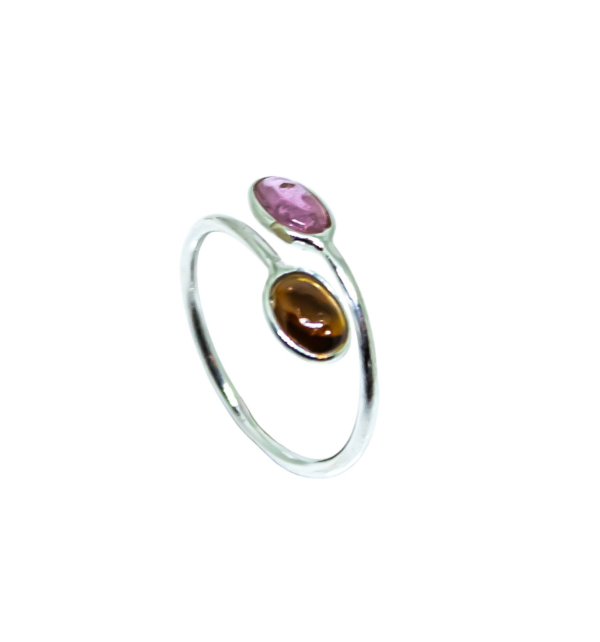 Quasar Gems USA - Vente Bague avec plusieurs pierres - Bague en tourmaline rose/orange en argent sterling 925 ajustable1