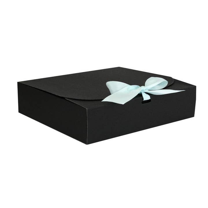 Emartbuy – Engroshandel Gaveæske – Sort æske med lyseblå bånd - Pakke med 12 - 24 x 19,5 x 7 cm