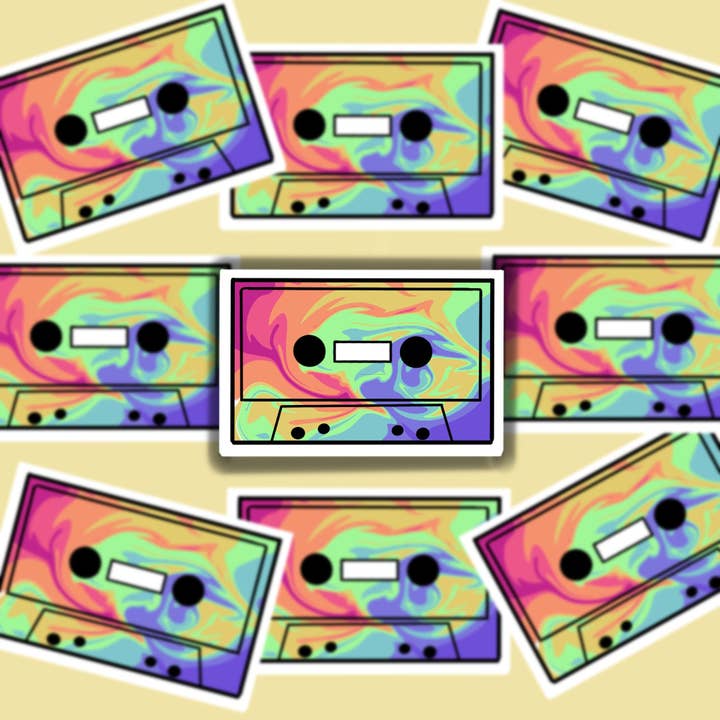 Cassette Tape Tie Dye (Regular or Mini) -WATERPROOF Sticker for wholesale by Buzz Tie Dye Creations