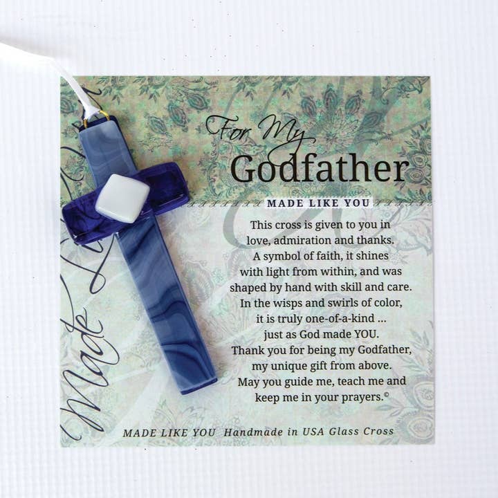 The Grandparent Gift Co. Inc. - Wholesale Ornament - Godfather Gift USA Handmade Glass Cross 4400