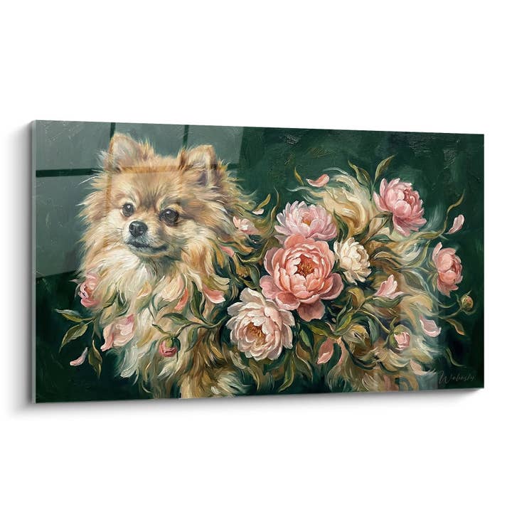 Cuadro Spitz Pomerania con Peonías Rosas - Armonía Floral - Edición Spitz Pomerania para venta al por mayor de Walensky