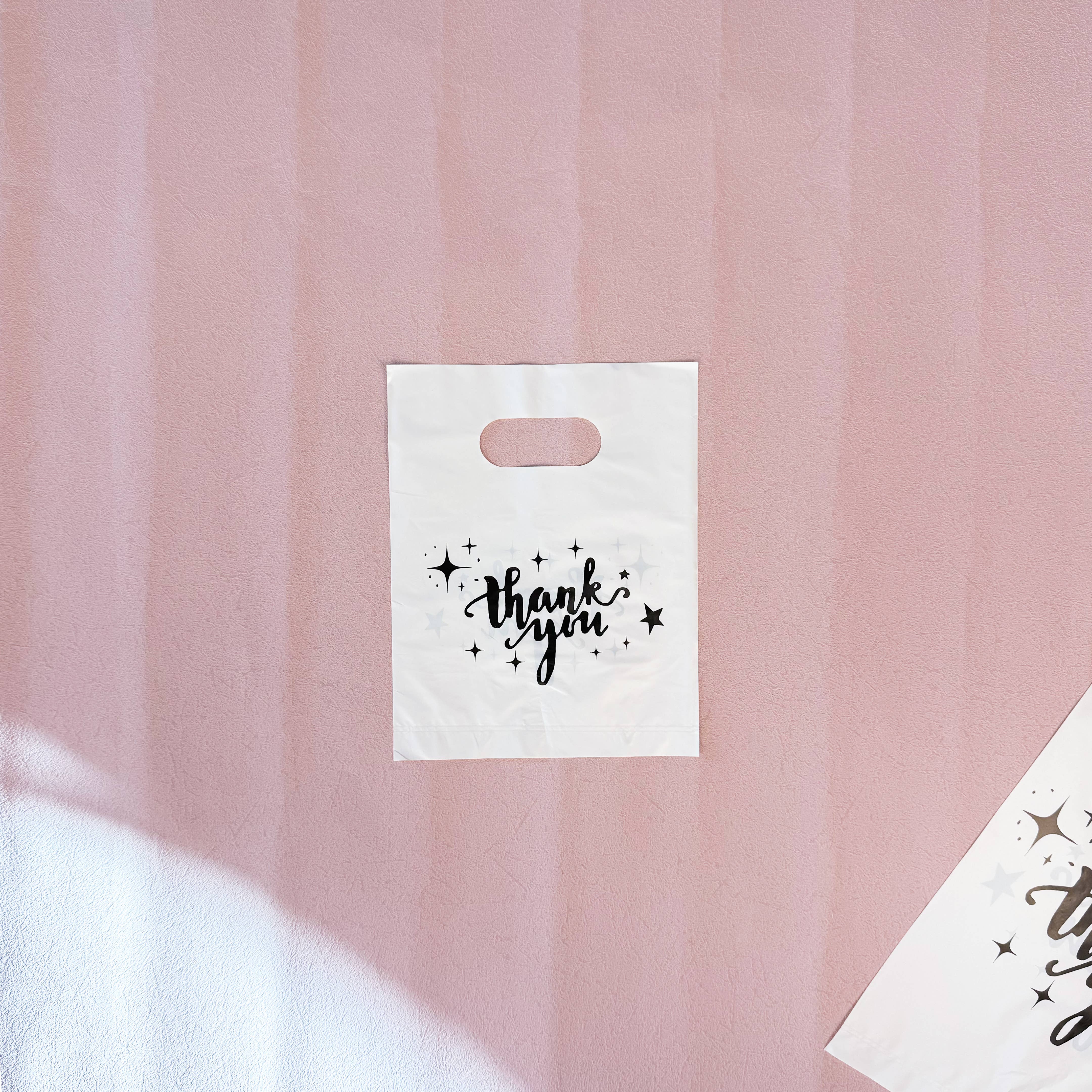 ByHome - Wholesale Gift Bag -  100pcs, White Thank You Stars Cut-out handle PVC gift bag0