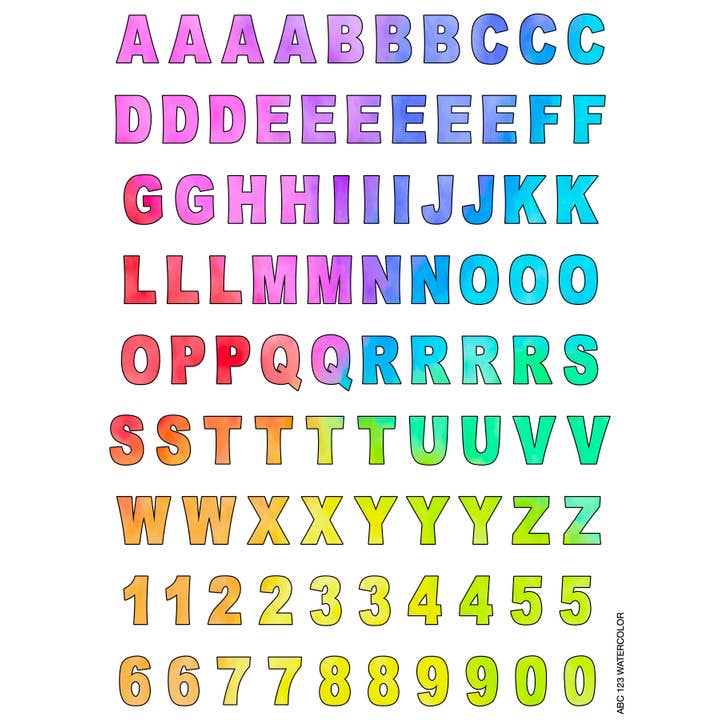 ALPHABET CLING IT SHEET 9X12 WATERCOLOR for wholesale by Namedrops