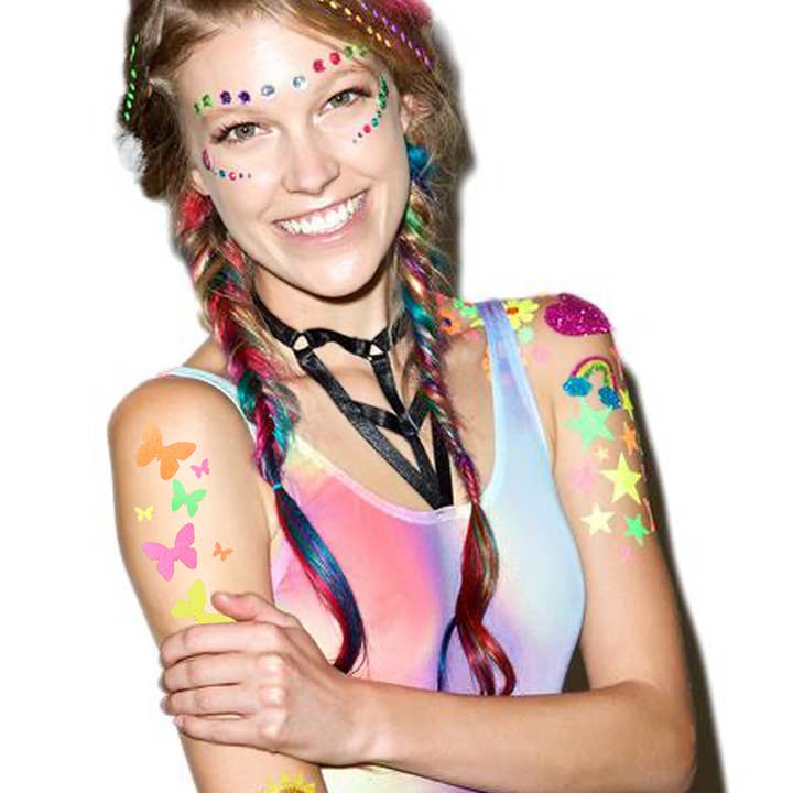 Sasswear – wholesale Tillfällig tatuering – Butterfly Neon Glow Kroppsklistermärken-Mini