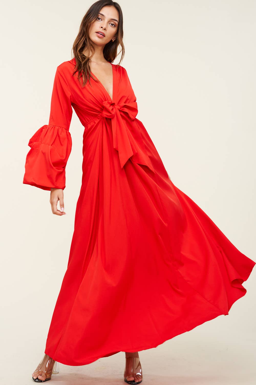 QMP Moda - Wholesale Dress - Women's - V NECK MAXI DRESS WITH ELASTIC WAIST19