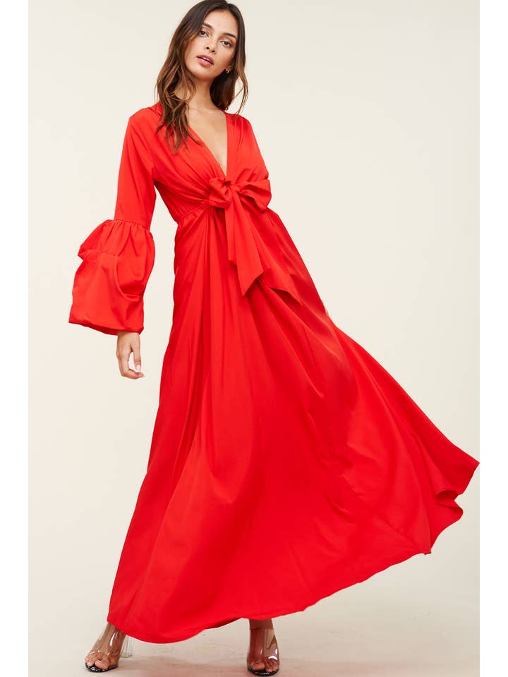 QMP Moda - Wholesale Dress - Women's - V NECK MAXI DRESS WITH ELASTIC WAIST19