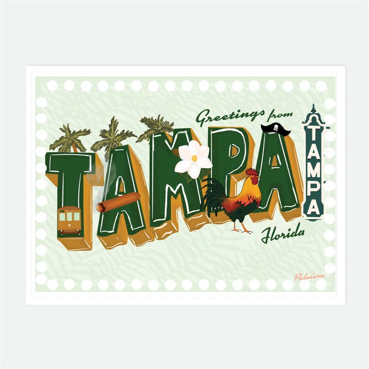 Tampa, Florida / Vintage Art Print for wholesale by The Palmera Design Studio