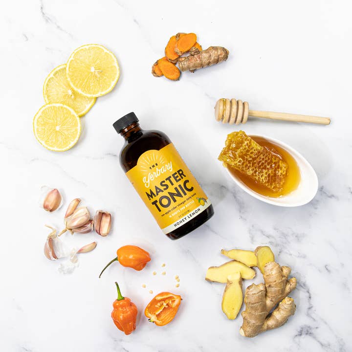 The Yerbary, Master Tonic/"Fire Cider" - Vente Jus bien-être/fortifiants - Cidre de feu Honey Lemon Master Tonic 16 oz