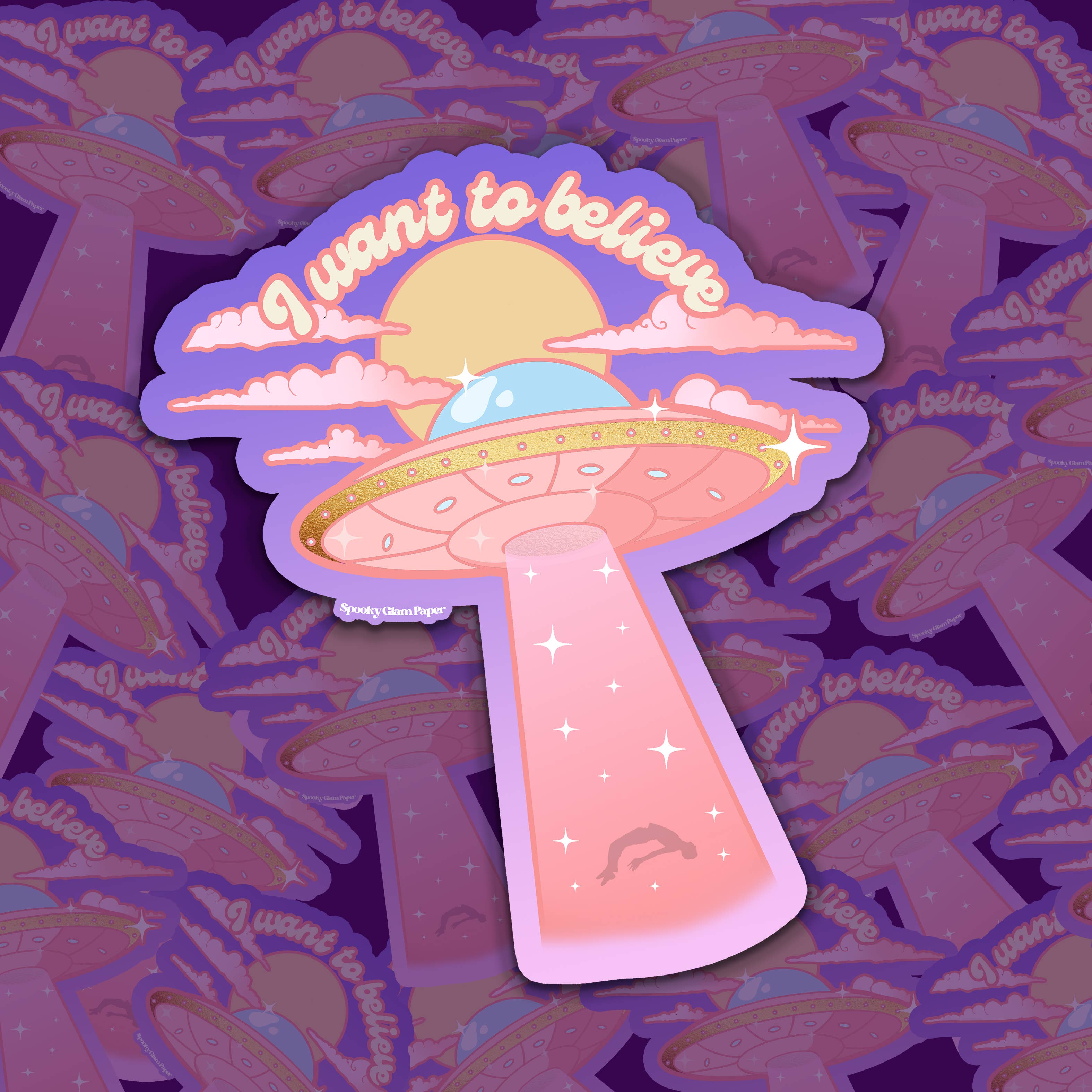 Spooky Glam Paper - Wholesale Sticker - Cute UFO Abduction Sticker(6 pack)