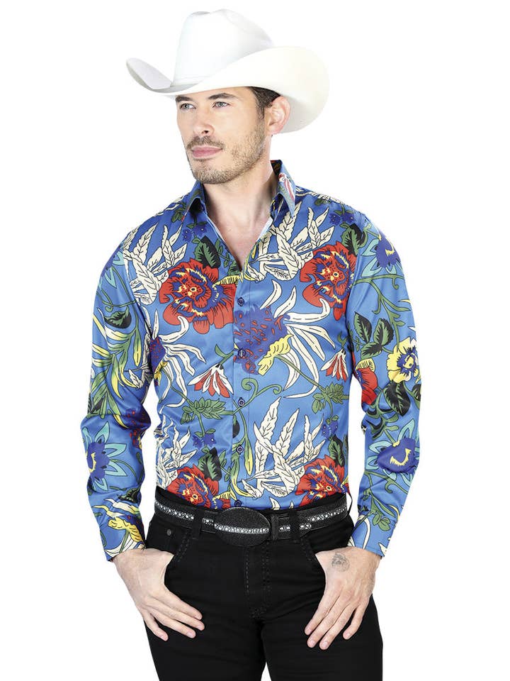 Blue Casual Long Sleeve Shirt Mod. 43677 for wholesale by Conejo Western Wear