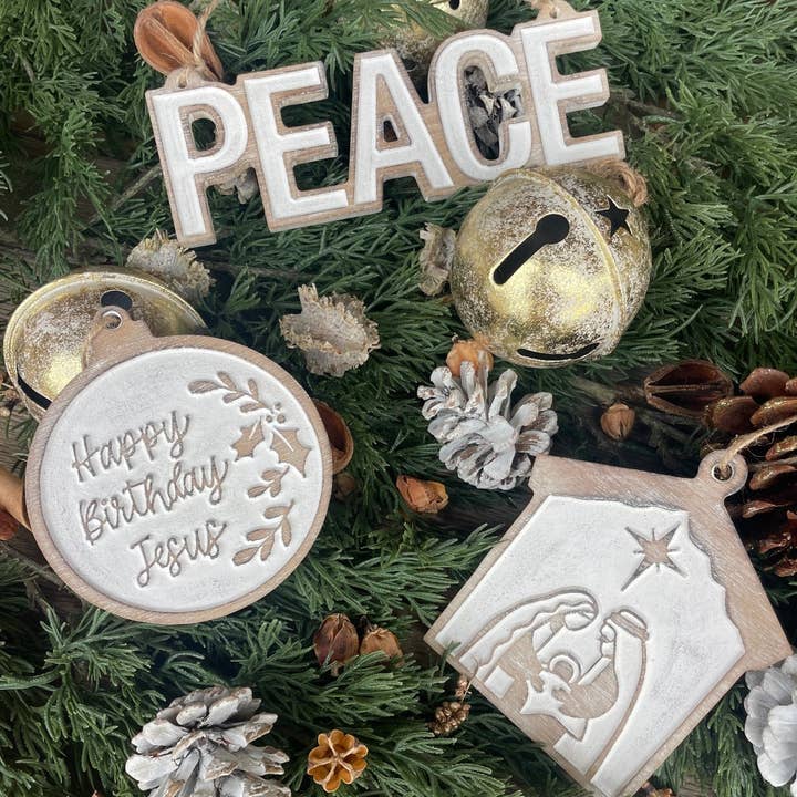 Collins Painting & Design - Wholesale Ornament - FR-3630 - Peace Carved Christmas Ornie