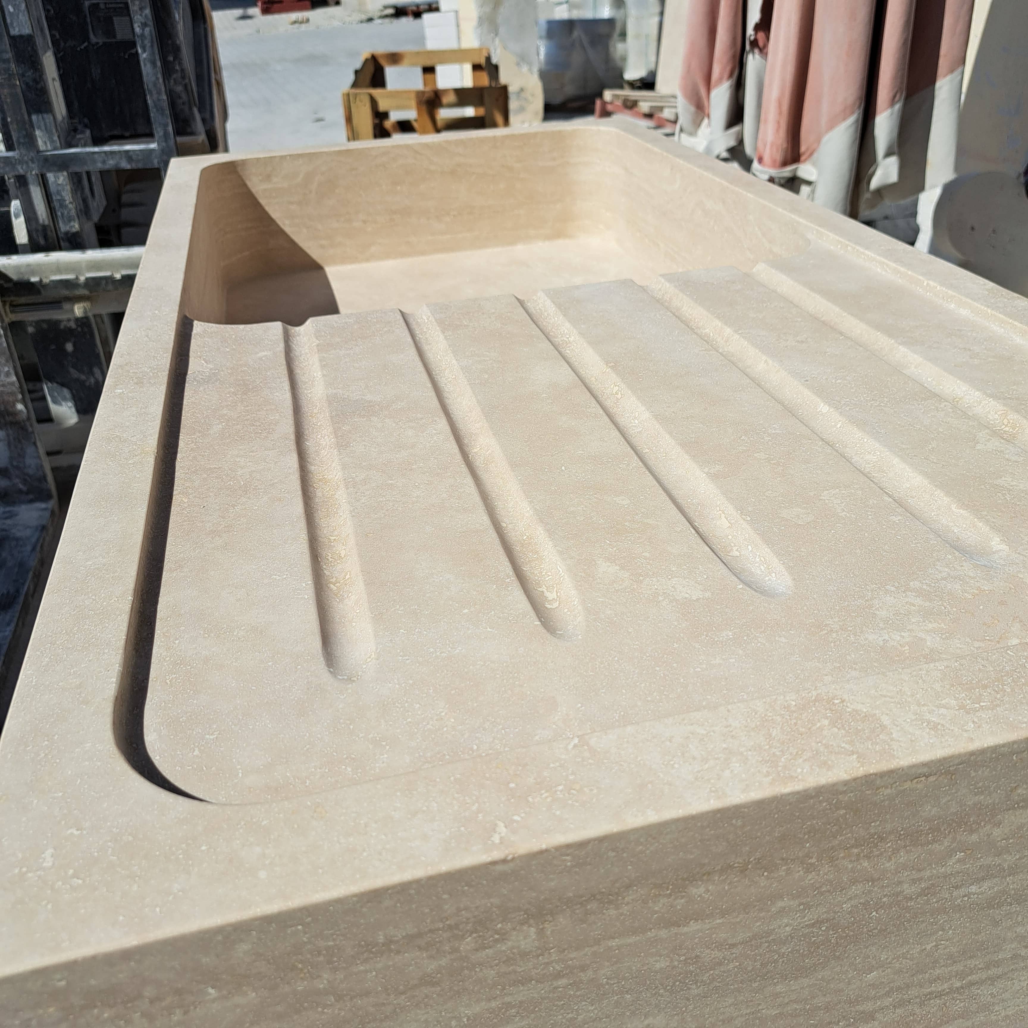 Arbon Marble - Wholesale Kitchen Appliance - Marble Kitchen Sink, Custom Stone Sink with Drainboard for Kitchen Countertop, Customizable 1 or 2 Compartment Sink2