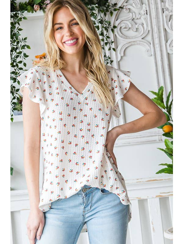 ST2500-10 MULTI COLOR DITSY FLORAL TOP for wholesale on Faire