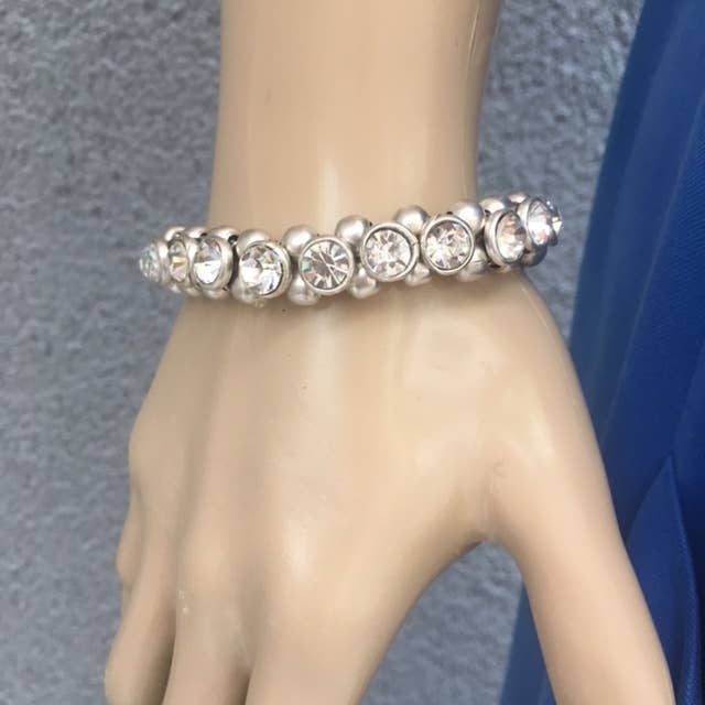 Stretch crystal Brass, silver plated bracelet for wholesale by Volare