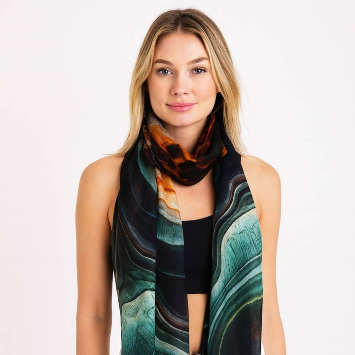 Agate Stone Abstract Scarf – Merino Wool Designer Wrap | Gemstone Crystal Art Print for wholesale by Namaskar Australia