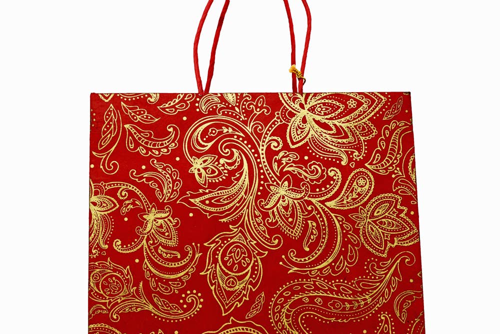 Fair to Trade Ltd - Wholesale Gift Bag - Handmade Floral Paisley Gold Recycled Paper Gift Bags 3