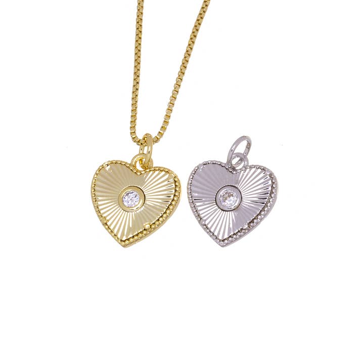 Gold Or Silver CZ Heart Charm, Textured Heart Charm,CPG2830 for wholesale by Jewel Pledge
