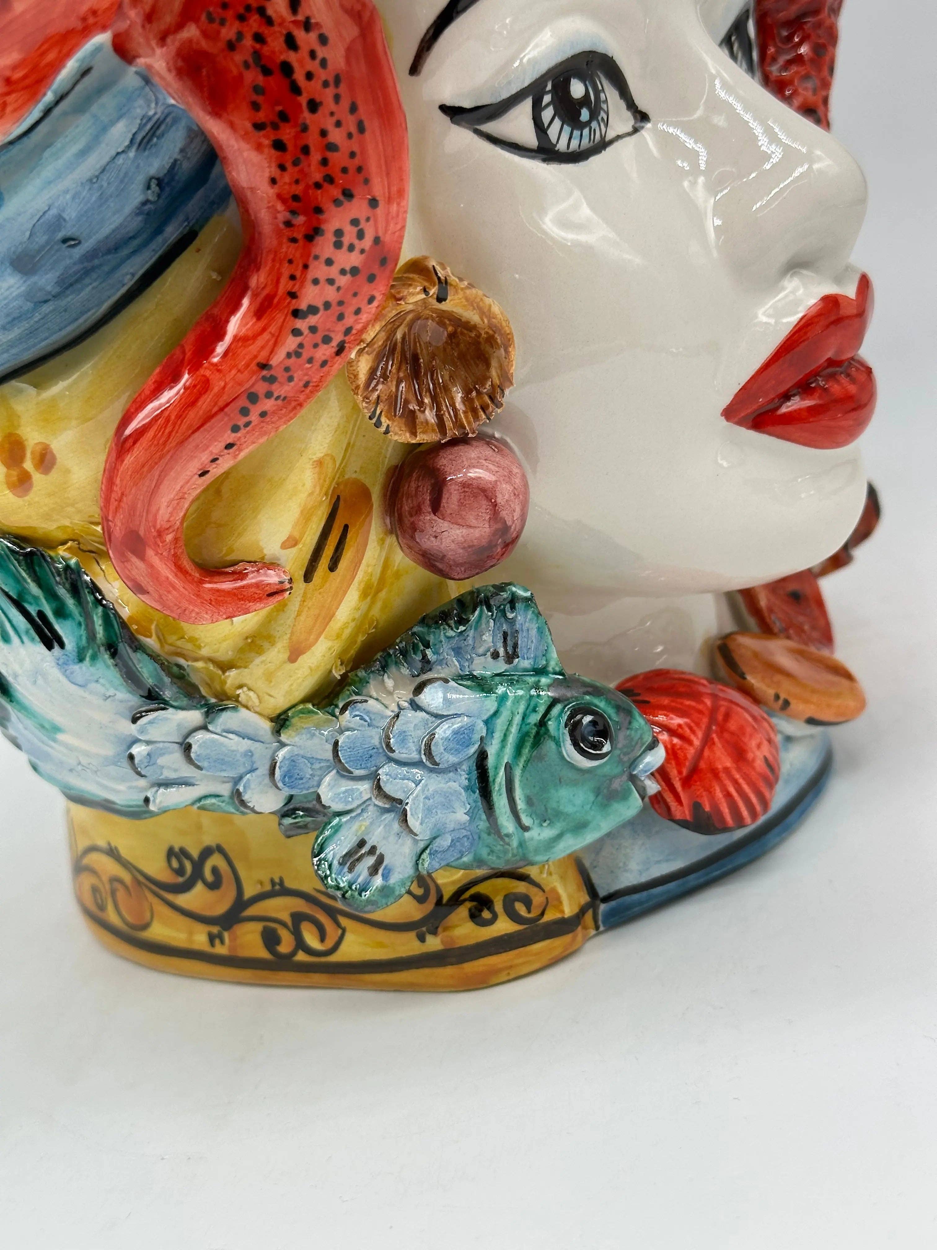 DD Ceramiche Siciliane - Wholesale Decorative Figurine - Teste di Moro Nettuno Ceramica Caltagirone cm H.30 L.24 Handmade Sicilian Decoration6