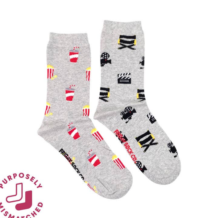 Women’s Movie Camera & Popcorn Socks for wholesale by Friday Sock Co.