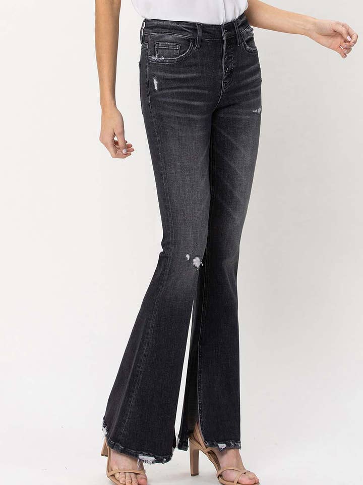 WIND SNAP MID RISE BUTTON UP FLY SLIT FLARE JEANS F4322 for wholesale on Faire0
