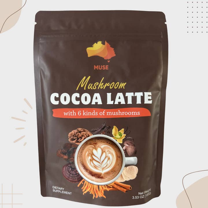 Mushroom Cocoa Latte with 6 Mushroom Blend, Dietary Suppleme for wholesale by Happy Geo Inc