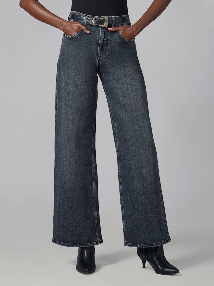 Jeans a gamba larga a vita alta COLETTE-GG con cucitura interna di 32" per la vendita all'ingrosso da parte di LOLA DENIM