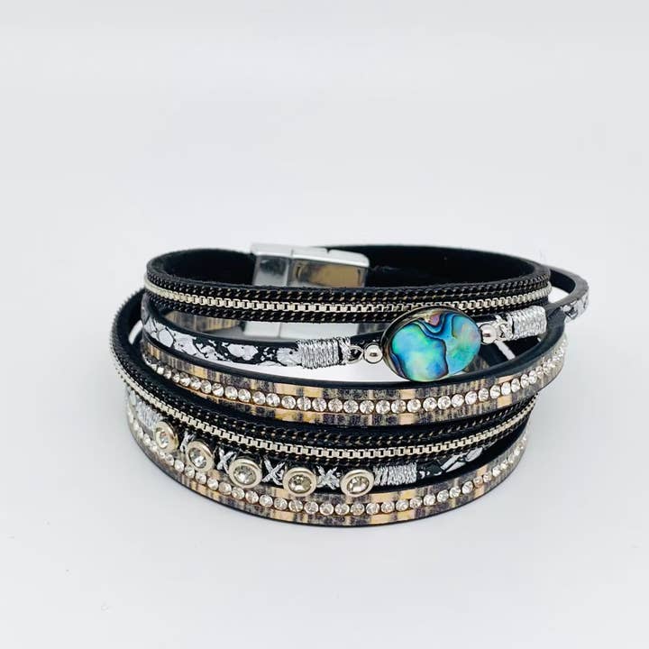 Mio Queena - Wholesale Tennis Bracelet - Abalone Shell Rhinestone Leather Bracelet - BJ/LB2