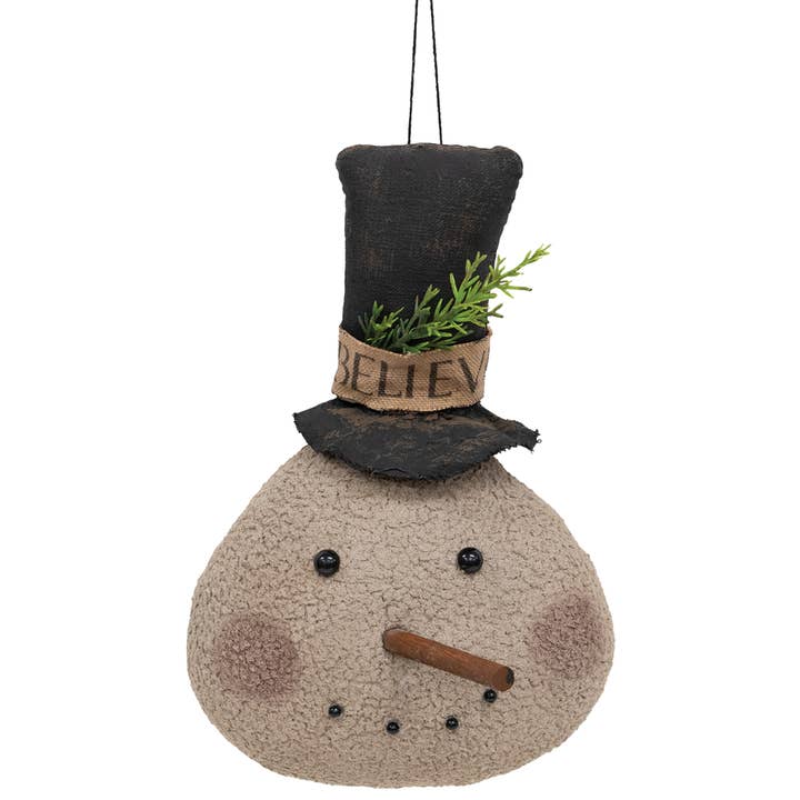 Stuffed Stiffened Believe Top Hat Snowman Hanger for wholesale by The Hearthside Collection