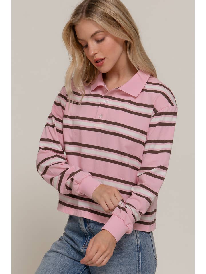 Active Basic | Active USA - Wholesale Polo - Women's - Long Sleeve Multi Stripe Polo Top14