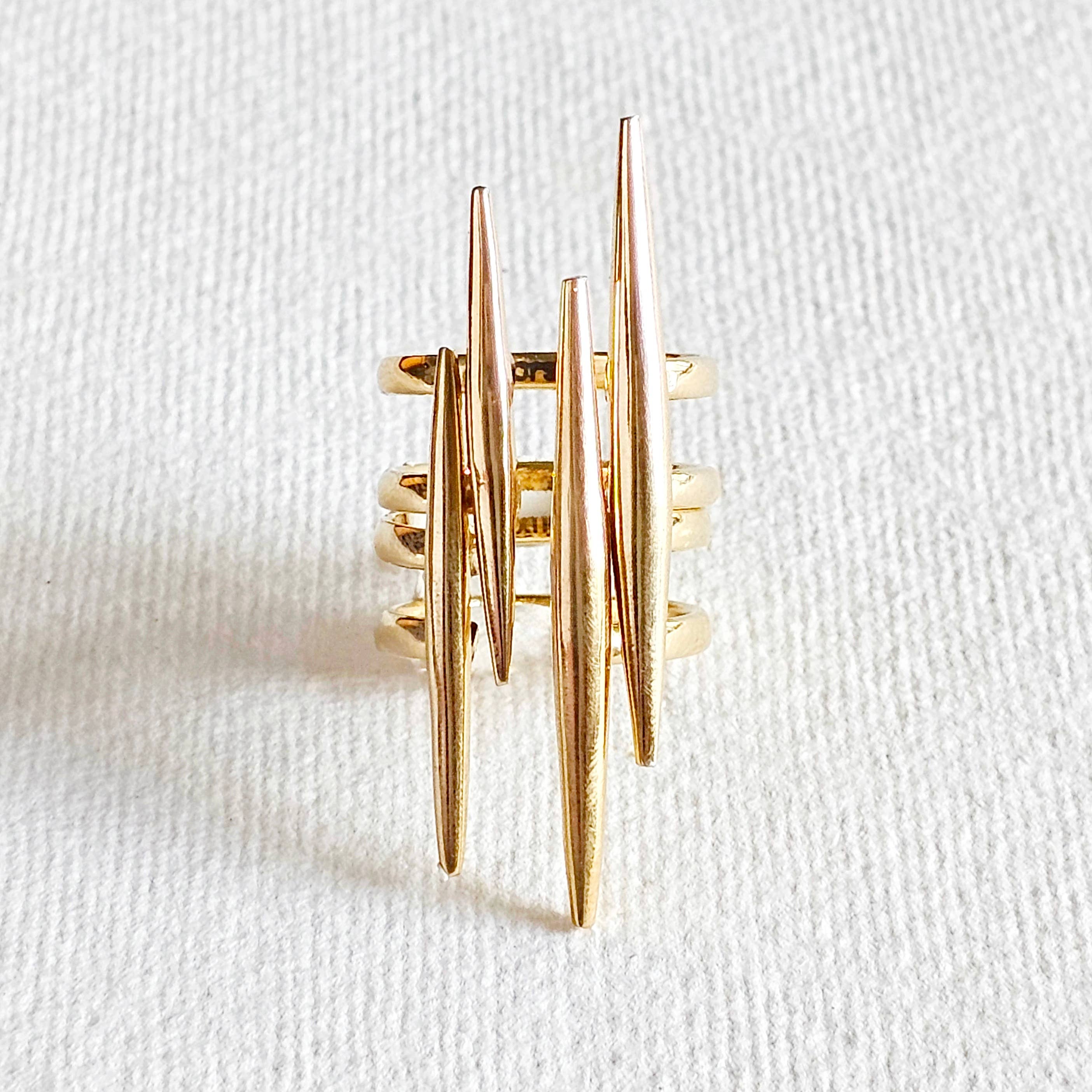 Bisjoux – wholesale Band/stacked ring – Solid brass double spike needle adjustable ring handcrafted 4