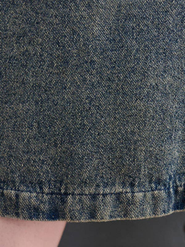 BLÅ Konstnärlig retro denim långa ärmar löst bundna split-joint trenchytterkläder för wholesale på Faire12