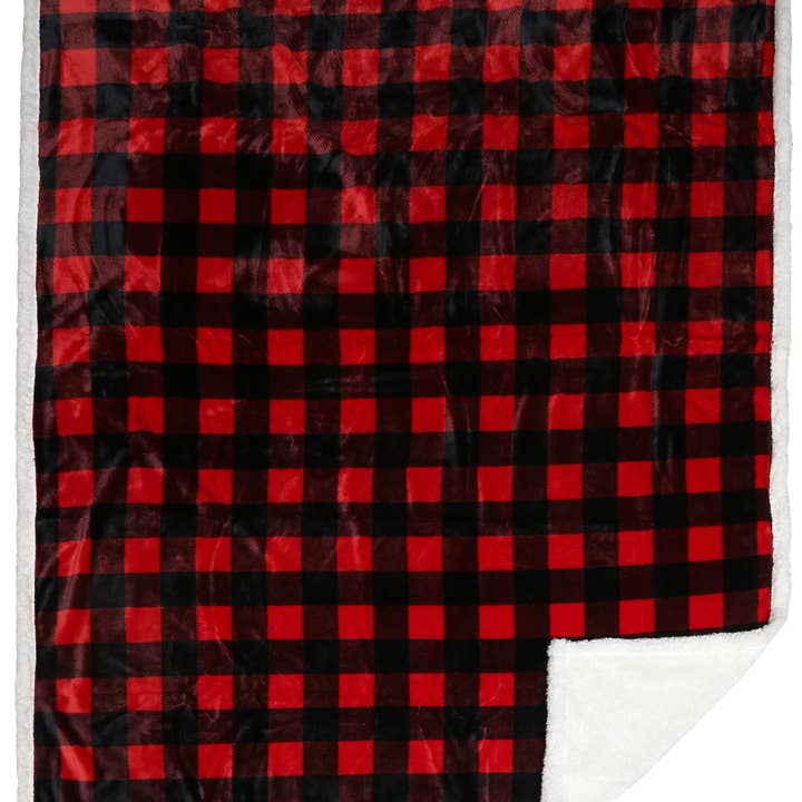 Carstens, Inc. - Wholesale Throw Blanket - Red Lumberjack Plaid Plush Sherpa Throw7