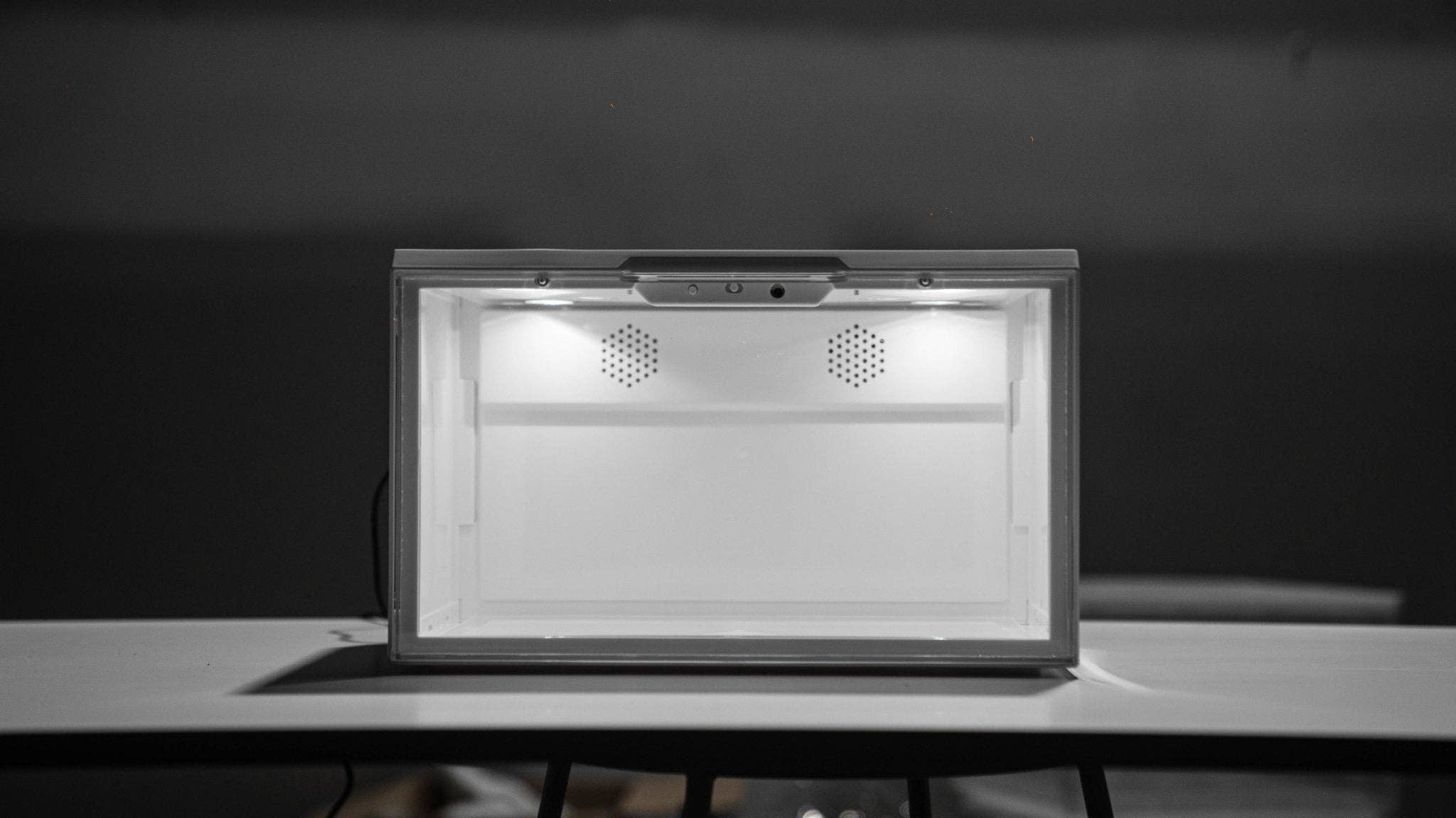 The Sneaker Laundry – wholesale Shoe rack – 2-pack | Powered LED Drop Front Shoe Box | WHITE1