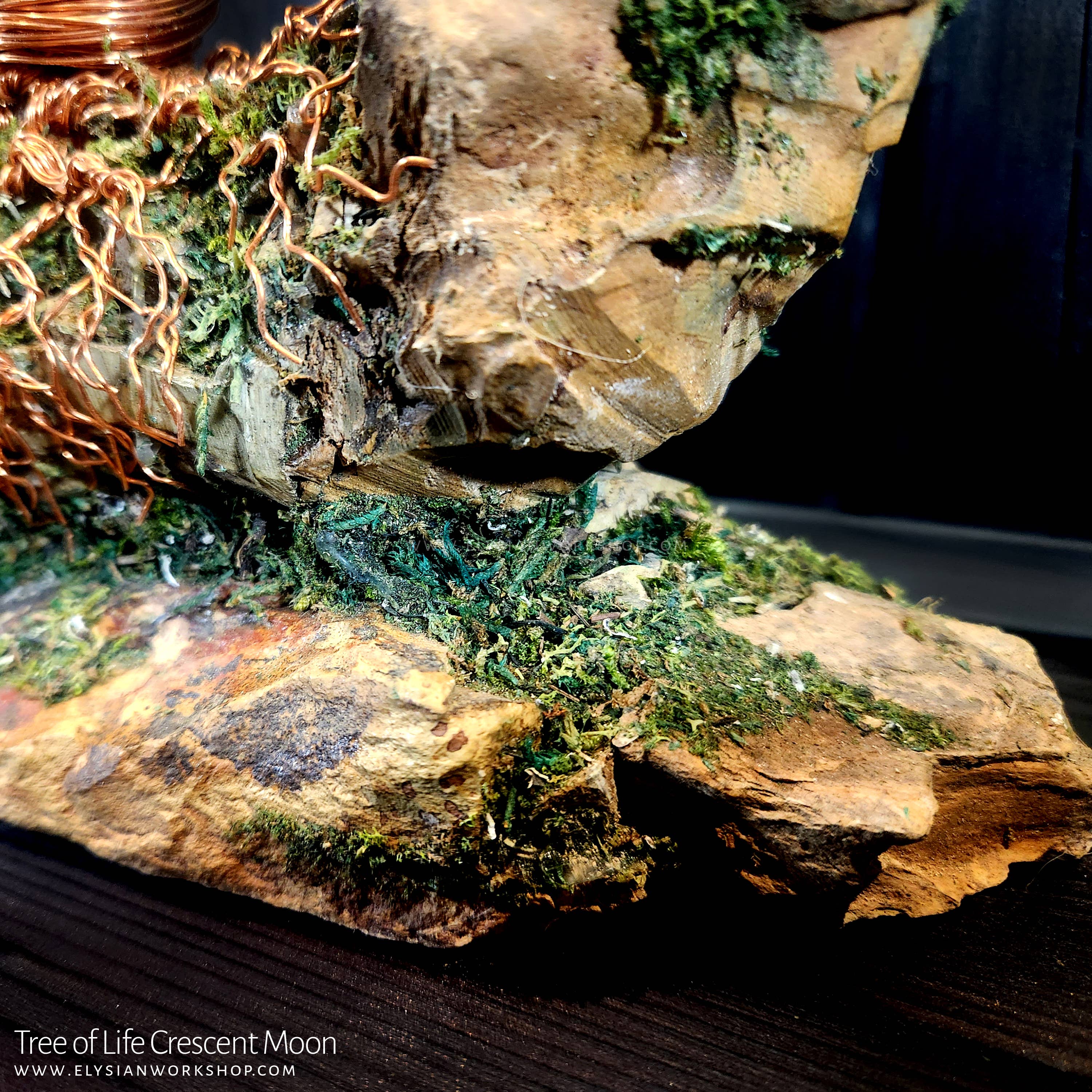 Elysian Workshop - Wholesale Sculpture - Tree of Life Crescent Moon Copper Wire on Ohko Stone1