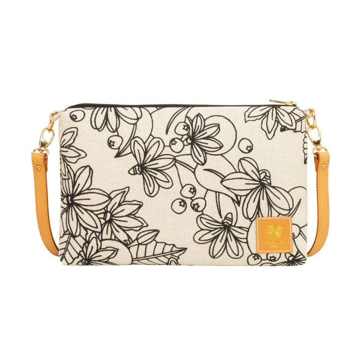 Schlanke Reißverschluss-Crossbody • Naupaka • Schwarz auf naturfarbenem Stoff für den Großhandel von Jana Lam